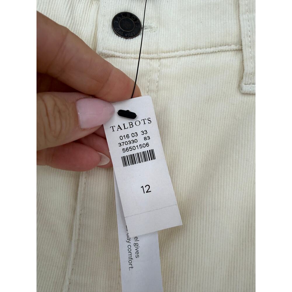 Talbots Corduroy Straight Leg Pants Size 12 Ivory Cream High Rise NWT Minimalist - Picture 6 of 13